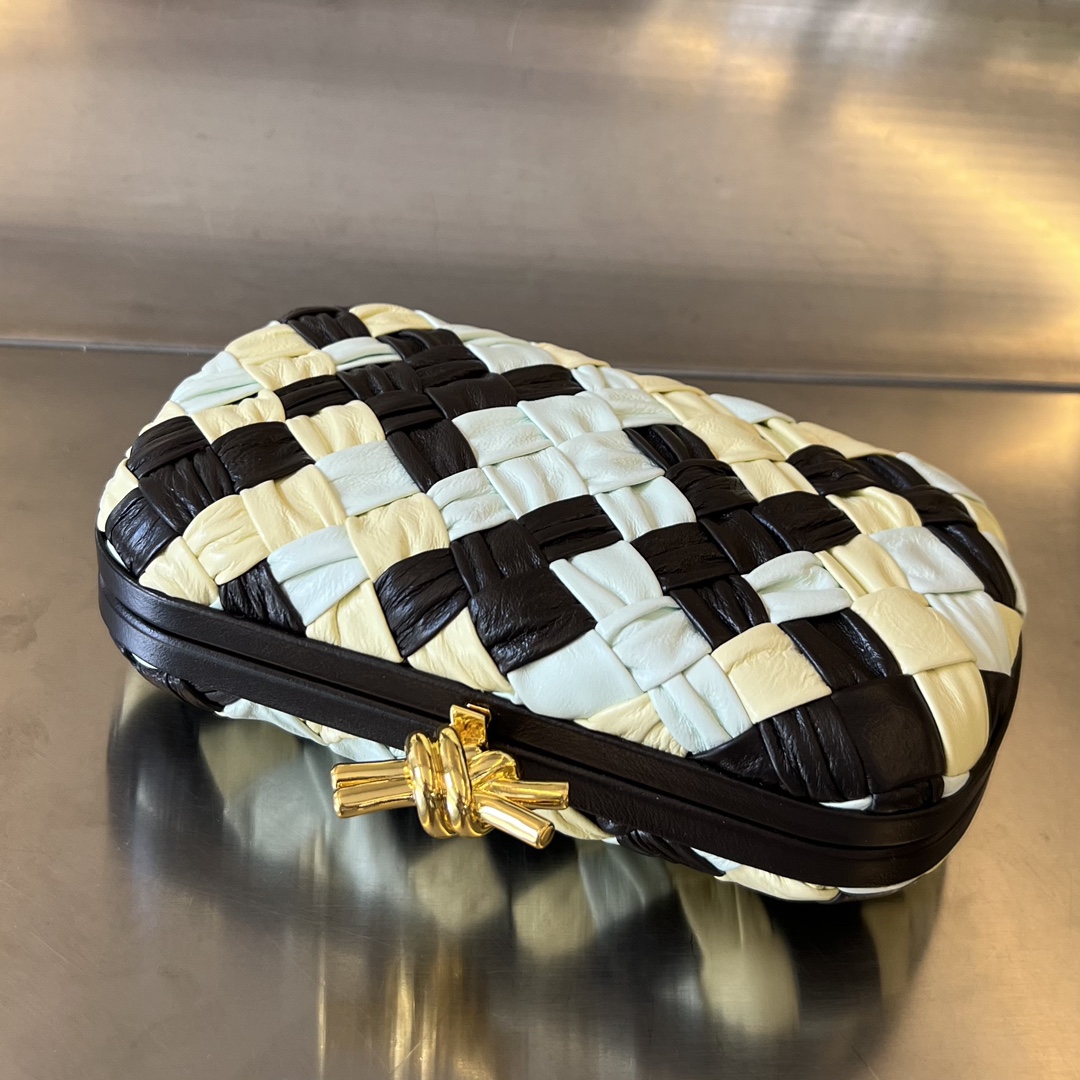 Knot Padded Intreccio Leather Clutch Black/White